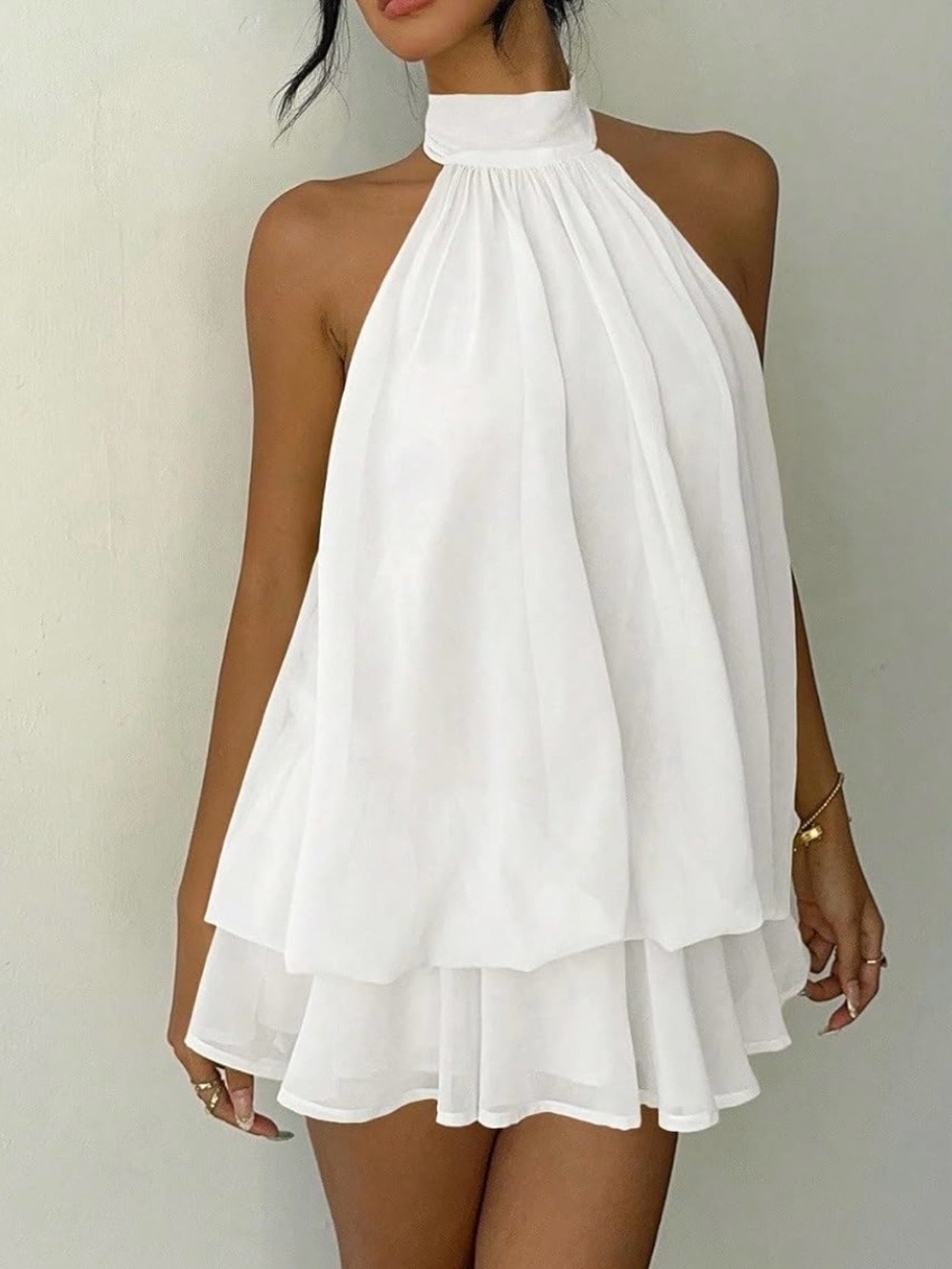 Backless Halter Flowy Mini Dress